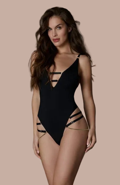 Maison Close – Tapage Nocturne V-Neck Jewelry Thong Bodysuit Black