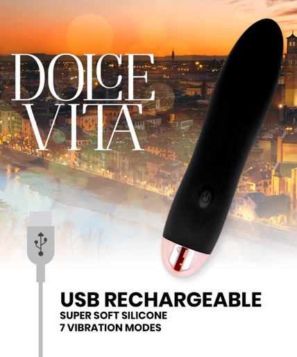 DOLCE VITA - RECHARGEABLE VIBRATOR FOUR BLACK 7 SPEEDS DOLCE VITA - RECHARGEABLE VIBRATOR FOUR BLACK 7 SPEEDS