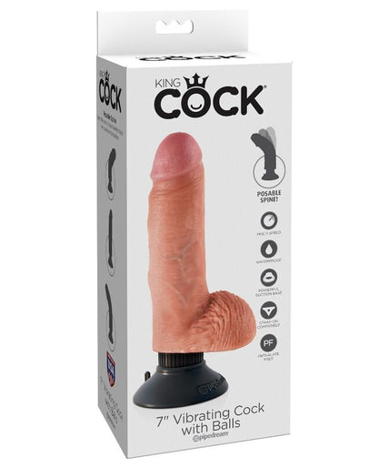 KING COCK - 17.78 CM VIBRATING COCK WITH BALLS FLESH KING COCK - 17.78 CM VIBRATING COCK WITH BALLS FLESH