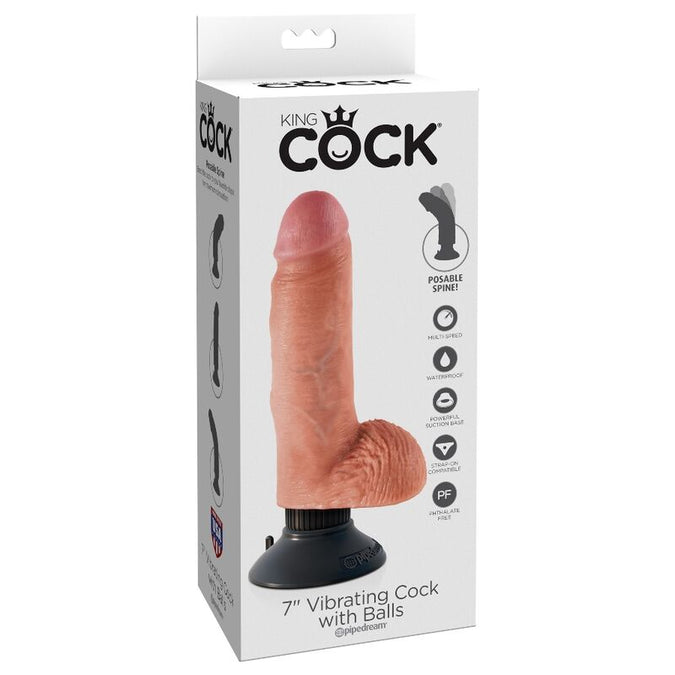 KING COCK - 17.78 CM VIBRERENDE PIK MET BALLEN VLEES