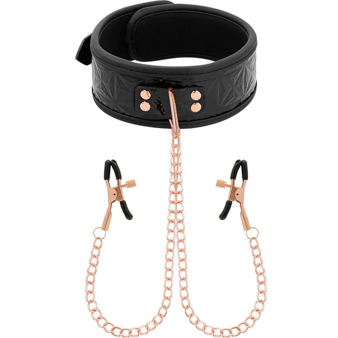 BEGME - ZWARTE HALSBAND MET NIPPELKLEMMEN MET NEOPREEN VOERING