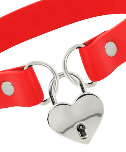COQUETTE CHIC DESIRE - RED VEGAN LEATHER NECKLACE WITH HEART ACCESSORY WITH KEY COQUETTE CHIC DESIRE - RED VEGAN LEATHER NECKLACE WITH HEART ACCESSORY WITH KEY