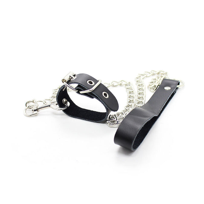 OHMAMA FETISH - PENISHANGER EN LEREN BAND MET METALEN KETTING