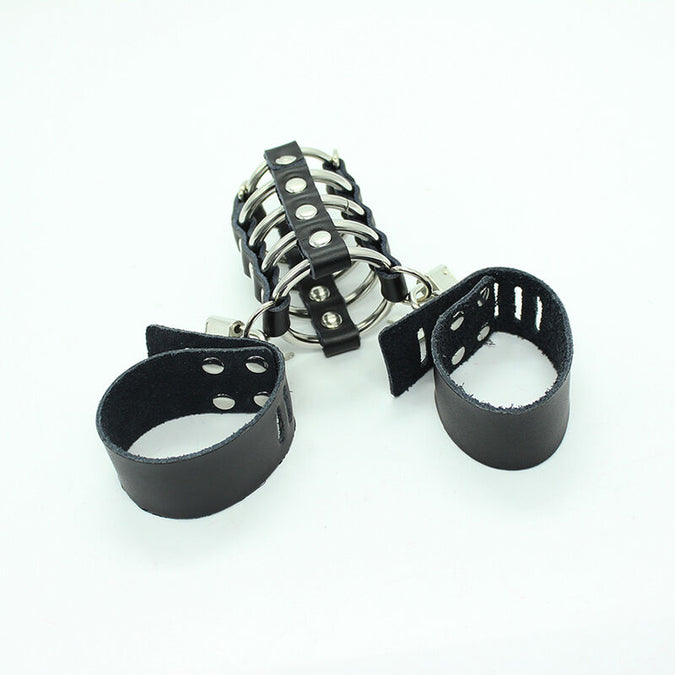 Ohmama Fetish – Penis Cage with Metal Rings and Leather Straps
