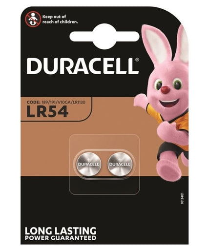 DURACELL - ALKALINE KNOPCEL LR54 LR1130 AG10 1,5V 2 STUKS DURACELL - ALKALINE KNOPCEL LR54 LR1130 AG10 1,5V 2 STUKS