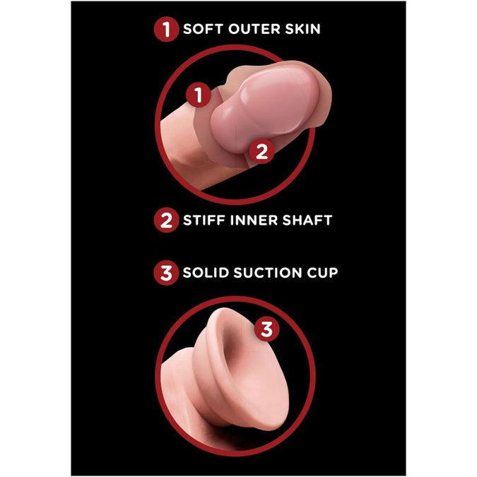 Pleasurements – King Cock Plus – 3D dildo met schommelende ballen 15,2 cm lichte huid
