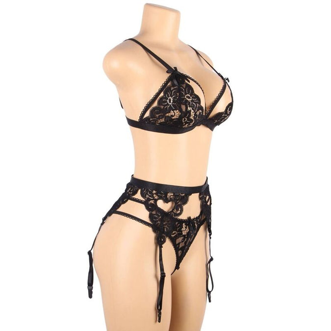 Subblime – Dreiteiliges Set BH + Strapsgürtel + String L/xl