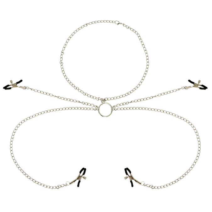 OHMAMA FETISJ 4 NIPPELKLEMMEN MET KETTINGCOLLIER