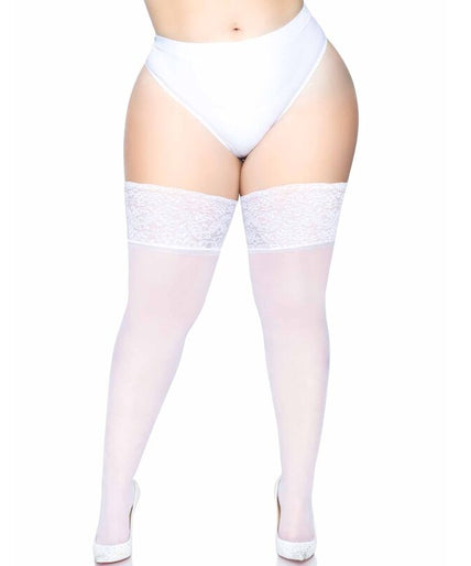 LEG AVENUE - PLUS SIZE JARRETELKOUSE WIT DOORZICHTIG LEG AVENUE - PLUS SIZE JARRETELKOUSE WIT DOORZICHTIG
