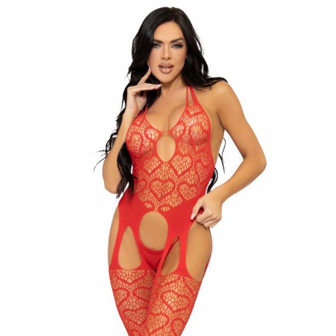 Leg Avenue – Net Suspender Bodystocking One Size – Red