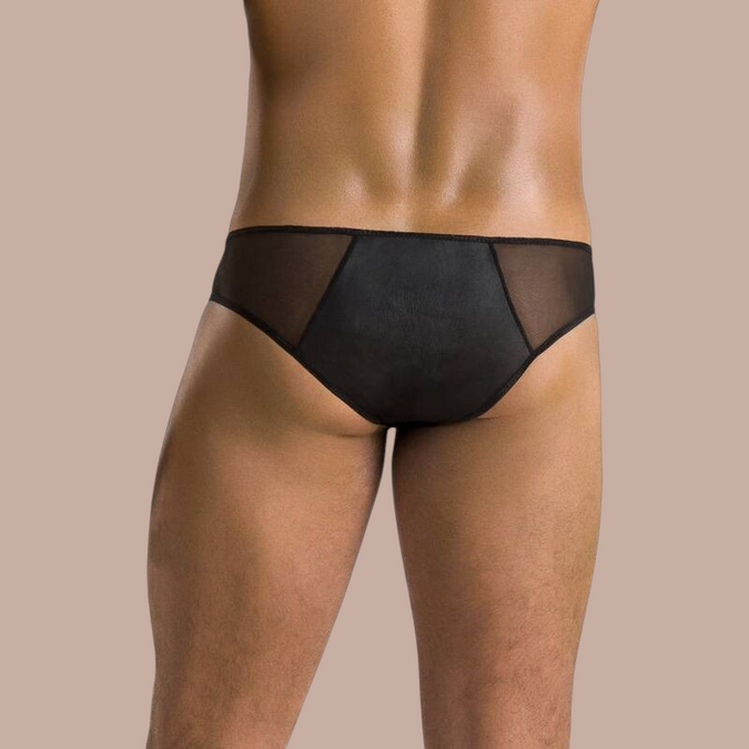 Pleasurements Passion 042 Slip Timmy zwarte herenslip met transparante zijpanelen en een nauwsluitende pasvorm