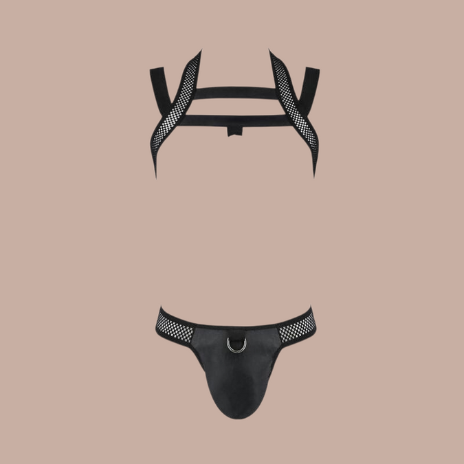 Pleasurements Passion 043 Set Jacob zwart herenondergoed met harnas en metalen ringdetail