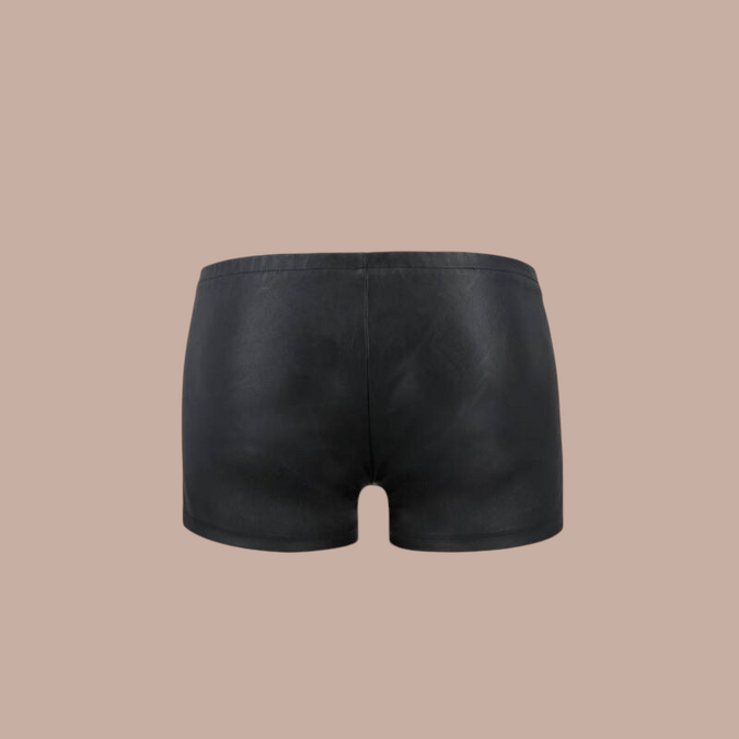 Pleasurements Passion 049 herenshorts in matzwart, gezien vanaf de achterkant voor een strakke look.