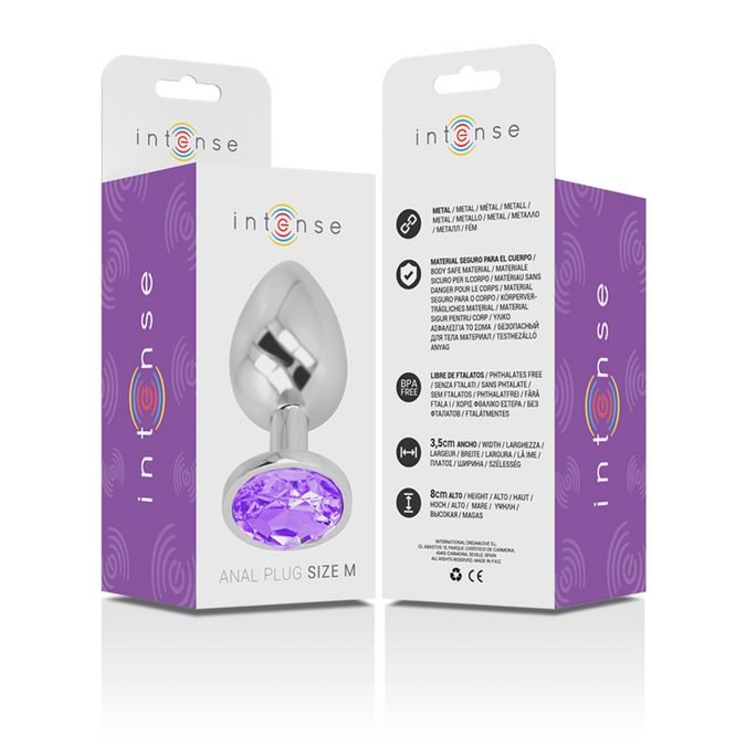 Intense – Aluminium metalen anale plug met violette kristal maat M