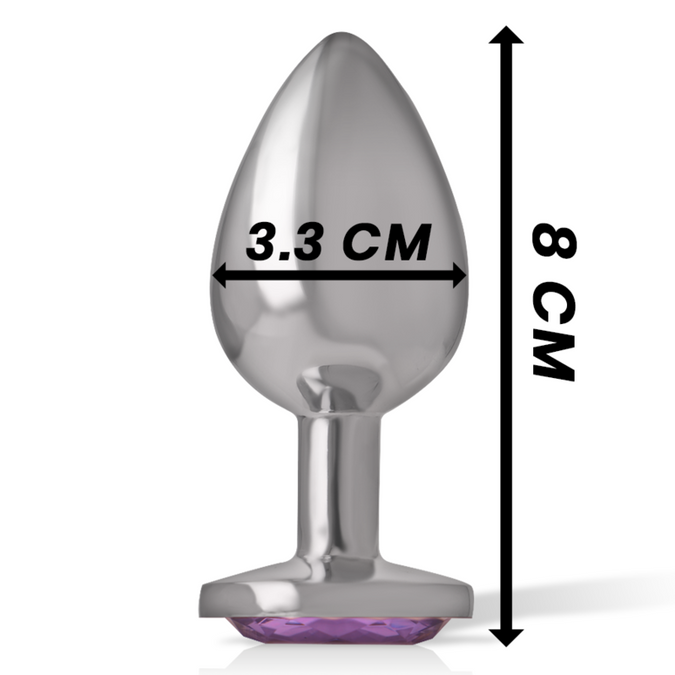 Intense – Aluminium metalen anale plug met violette kristal maat M