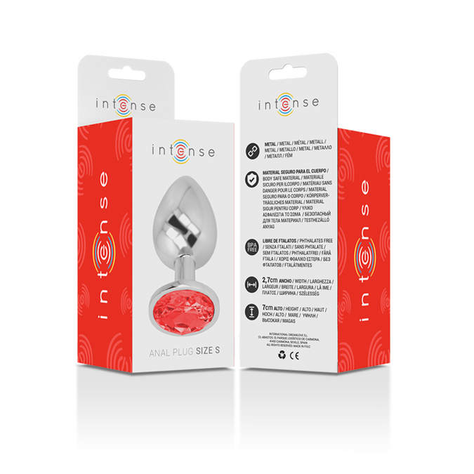 INTENSE - ANALPLUG VAN ALUMINIUM MET RODE KRISTAL MAAT S