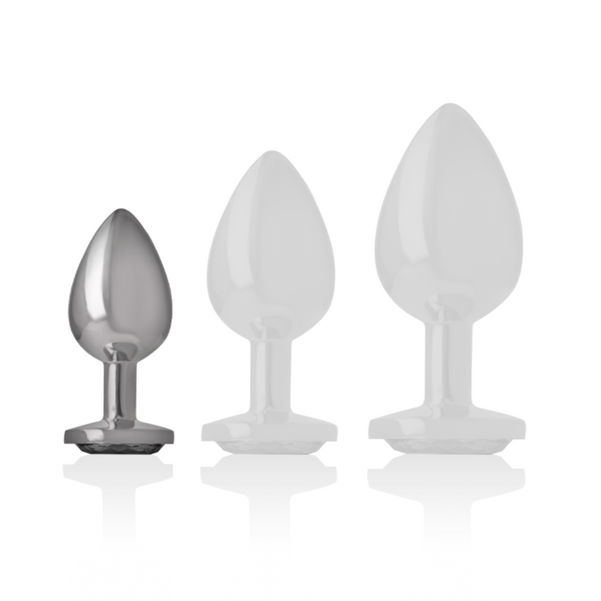 Intense – Aluminium metalen anale plug met zwarte kristal maat S