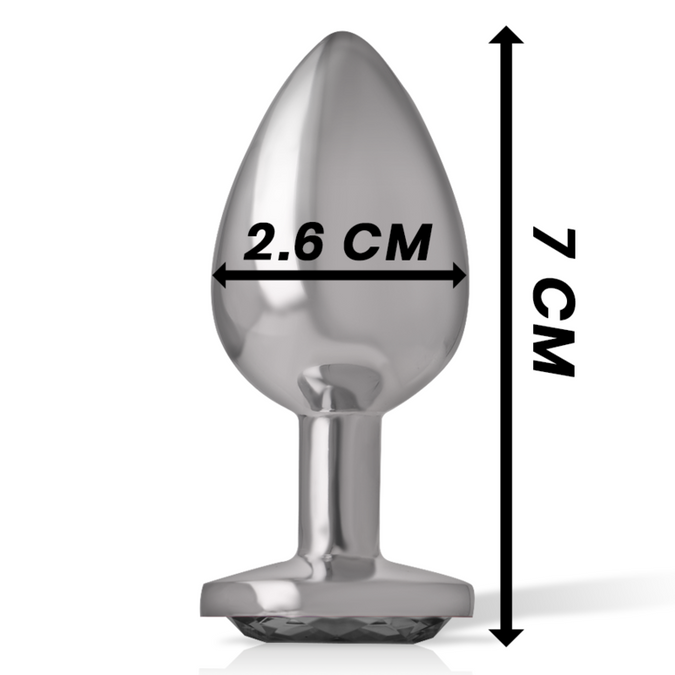 Intense – Aluminium metalen anale plug met zwarte kristal maat S