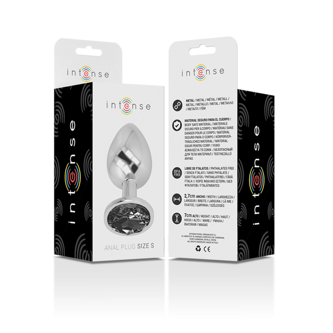 Intense – Aluminium metalen anale plug met zwarte kristal maat S