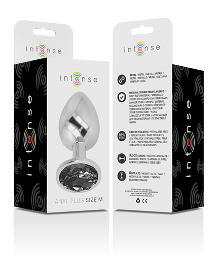 INTENSE - ALUMINUM METAL ANAL PLUG WITH BLACK GLASS SIZE M INTENSE - ALUMINUM METAL ANAL PLUG WITH BLACK GLASS SIZE M