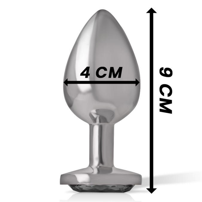 Intense – Aluminium metalen anale plug met zwart glas maat L