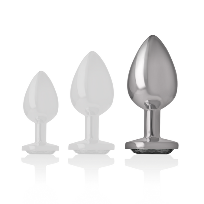 Intense – Aluminium metalen anale plug met zwart glas maat L