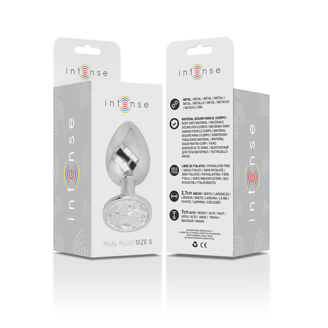 INTENSE - ALUMINIUM METALEN ANAALPLUG MET ZILVEREN KRISTAL MAAT S