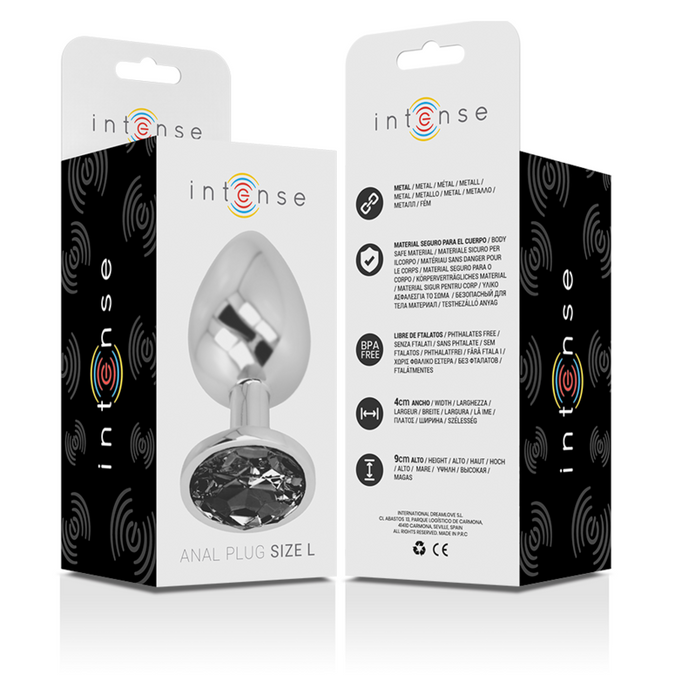 Intense – Aluminium metalen anale plug met zwart glas maat L