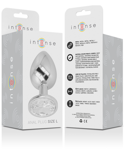 INTENSE - ALUMINUM METAL ANAL PLUG WITH SILVER CRYSTAL SIZE L INTENSE - ALUMINUM METAL ANAL PLUG WITH SILVER CRYSTAL SIZE L