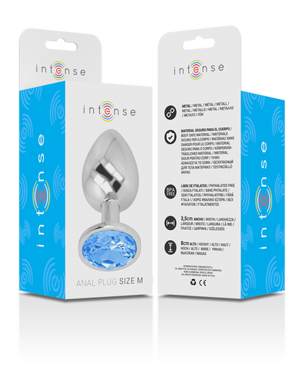 INTENSE - ALUMINUM METAL ANAL PLUG WITH BLUE GLASS SIZE M INTENSE - ALUMINUM METAL ANAL PLUG WITH BLUE GLASS SIZE M