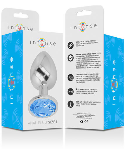 INTENSE - ALUMINUM METAL ANAL PLUG WITH BLUE CRYSTAL SIZE L INTENSE - ALUMINUM METAL ANAL PLUG WITH BLUE CRYSTAL SIZE L