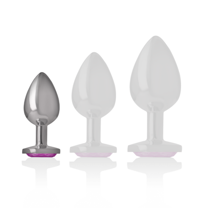 INTENS - ALUMINIUM METALEN ANALE PLUG MET ROZE KRISTAL MAAT S