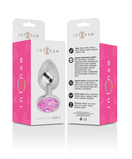 INTENSE - ALUMINUM METAL ANAL PLUG WITH PINK CRYSTAL SIZE S INTENSE - ALUMINUM METAL ANAL PLUG WITH PINK CRYSTAL SIZE S