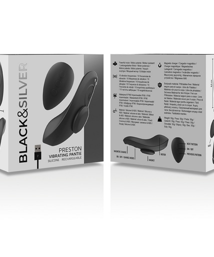 BLACK&SILVER - PRESTON RECHARGEABLE SILICONE VIBRATOR PANTIE BLACK BLACK&SILVER - PRESTON RECHARGEABLE SILICONE VIBRATOR PANTIE BLACK