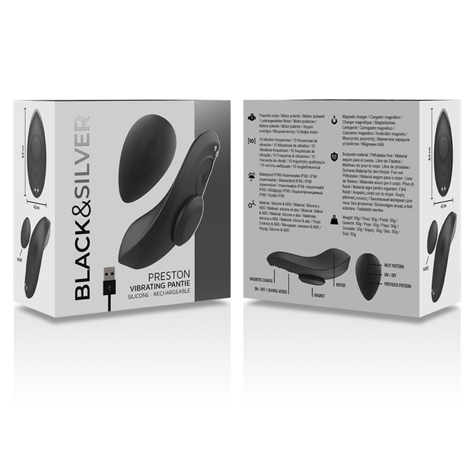 ZWART&ZILVER - PRESTON OPLAADBARE SILICONEN VIBRATOR PANTY ZWART