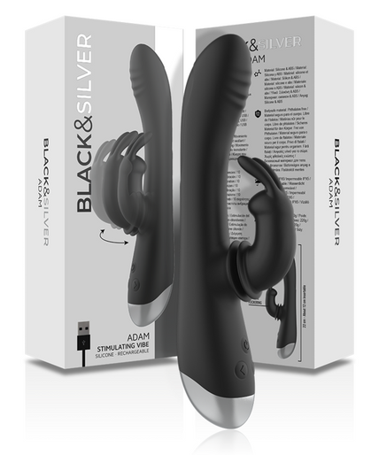 BLACK&SILVER - DJ. ADAM RECHARGEABLE SILICONE RABBIT STIMULATOR BLACK BLACK&SILVER - DJ. ADAM RECHARGEABLE SILICONE RABBIT STIMULATOR BLACK