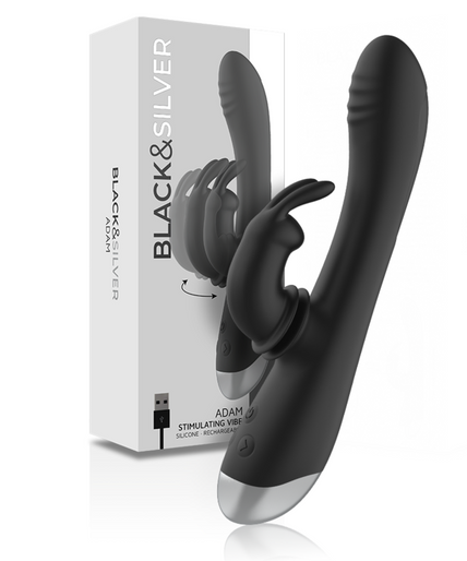 BLACK&SILVER - DJ. ADAM RECHARGEABLE SILICONE RABBIT STIMULATOR BLACK BLACK&SILVER - DJ. ADAM RECHARGEABLE SILICONE RABBIT STIMULATOR BLACK