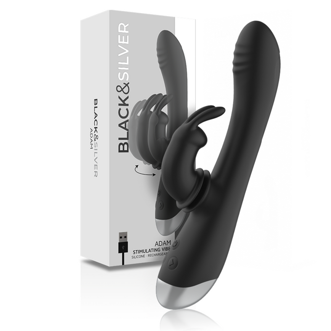 BLACK&SILVER - DJ. ADAM OPLAADBARE SILICONEN KONIJN STIMULATOR ZWART