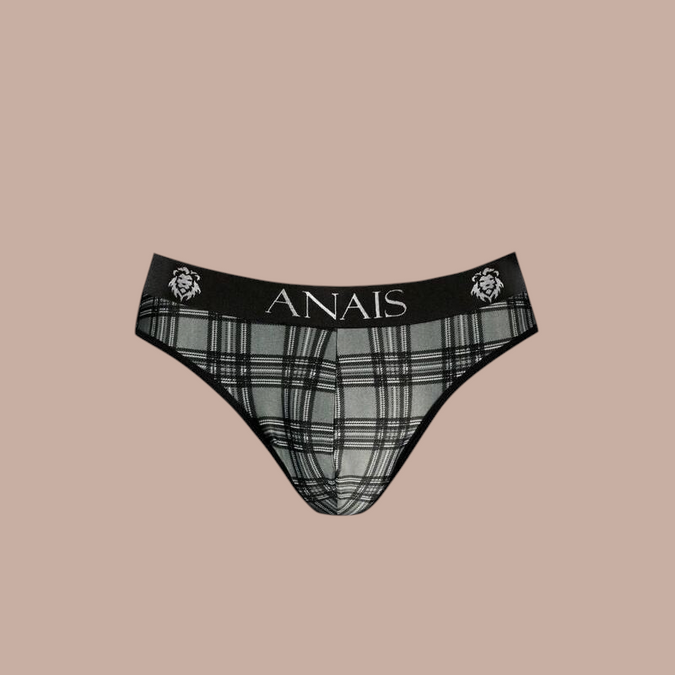 Pleasurements Anais Men Balance slip in grijs met zwart ruitpatroon en elastische tailleband met logo