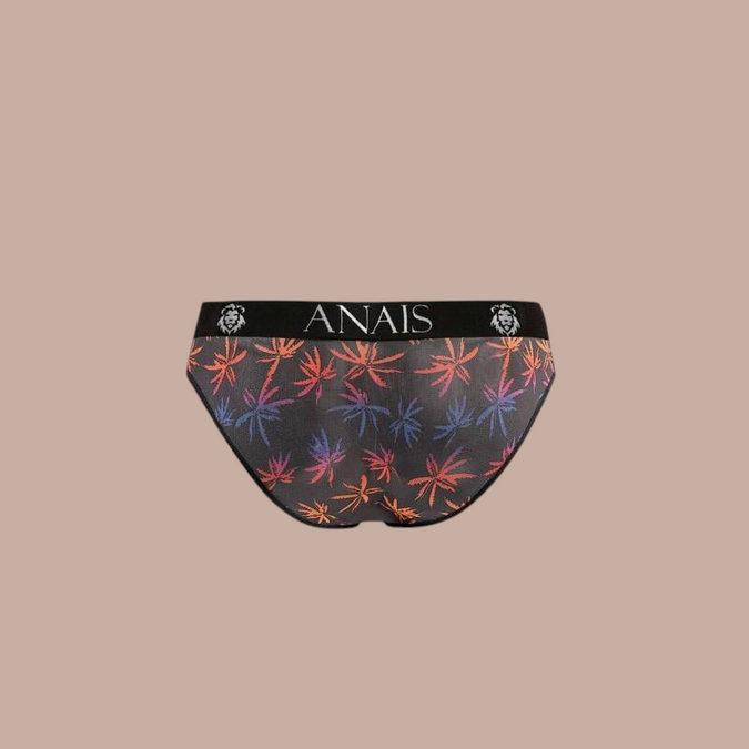 Pleasurements Anais Men Chill Slip met kleurrijk palmbladpatroon en zwarte tailleband met merklogo