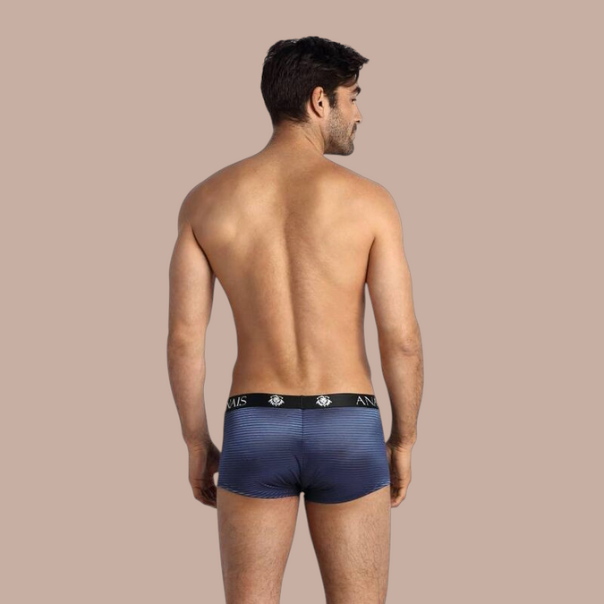 Pleasurements Anais Men Naval Boxer in blauw met gestreept patroon en elastische tailleband, achterkant