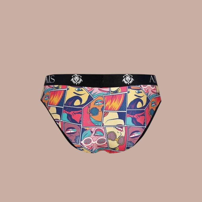 Pleasurements Anais Men Comics Slip met kleurrijke stripboekprint en zwarte tailleband met logo