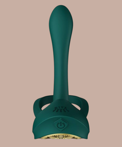 Zalo – Bayek Vibrerende Koppelring Groen Pleasurements Zalo Bayek vibrerende koppelring in groen siliconen met gouden Egyptisch geïnspireerd detail.