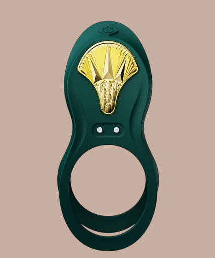 Zalo – Bayek Vibrerende Koppelring Groen Pleasurements Zalo Bayek vibrerende koppelring in groen siliconen met gouden Egyptisch geïnspireerd detail.
