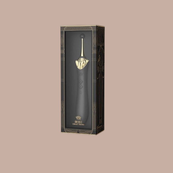 Pleasurements Zalo Bess 2 clitorale massager in zwart silicone met gouden details in luxe verpakking