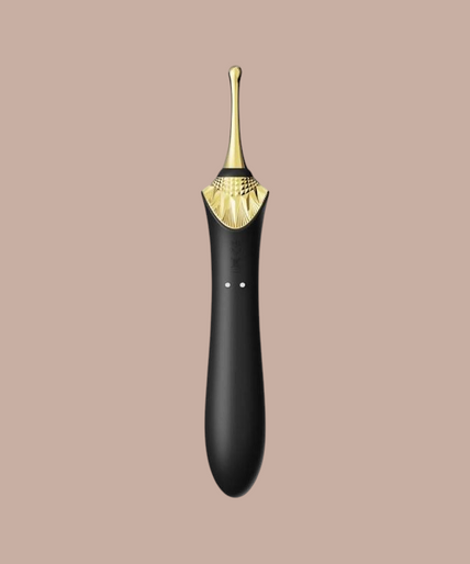 Zalo – Bess 2 Clitorismassager Zwart Pleasurements Zalo Bess 2 zwarte siliconen clitorismassager met verwisselbare opzetstukken en gouden accenten.