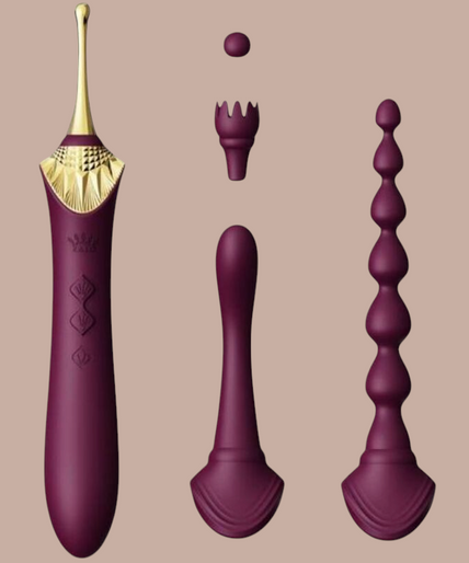 Zalo – Bess 2 Clitorismassager Paars Pleasurements Zalo Bess 2 paarse clitorisstimulator van siliconen met verwisselbare opzetstukken en gouden details.