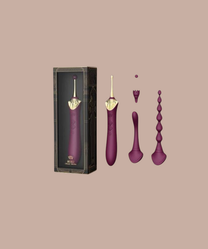 Zalo – Bess 2 Clitorismassager Paars Pleasurements Zalo Bess 2 paarse clitorisstimulator van siliconen met verwisselbare opzetstukken en gouden details.