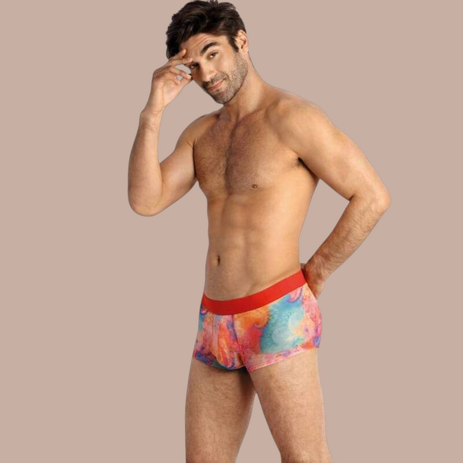 Pleasurements Anais Men Falcon boxer met kleurrijke abstracte print en opvallende rode tailleband voor heren