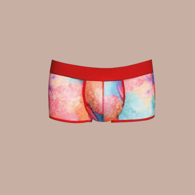 Pleasurements Anais Men Falcon boxer met kleurrijke abstracte print en rode tailleband